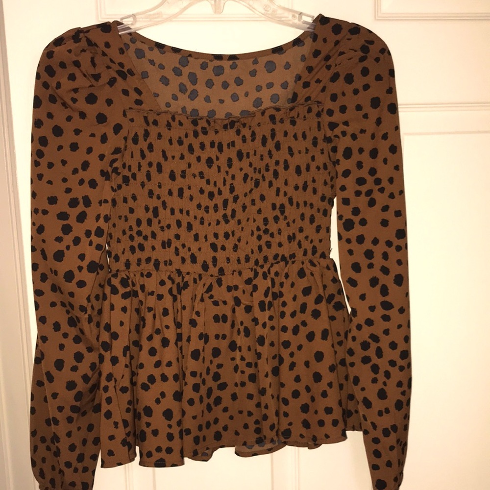 Animal Print Long Sleeve Peplum Top